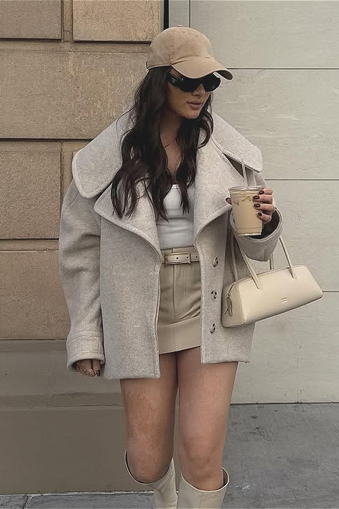 Collared Long Sleeve Wool Coat