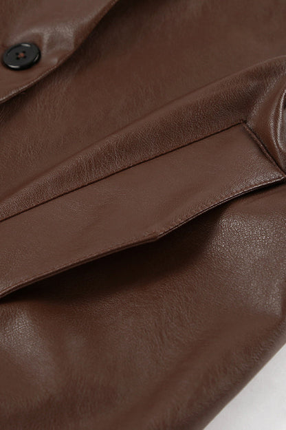 Brown Leather Blazer Coat
