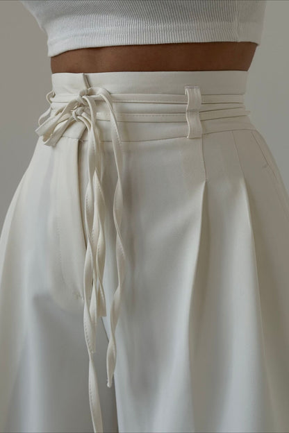High Waist Tie Slim Straight Pants