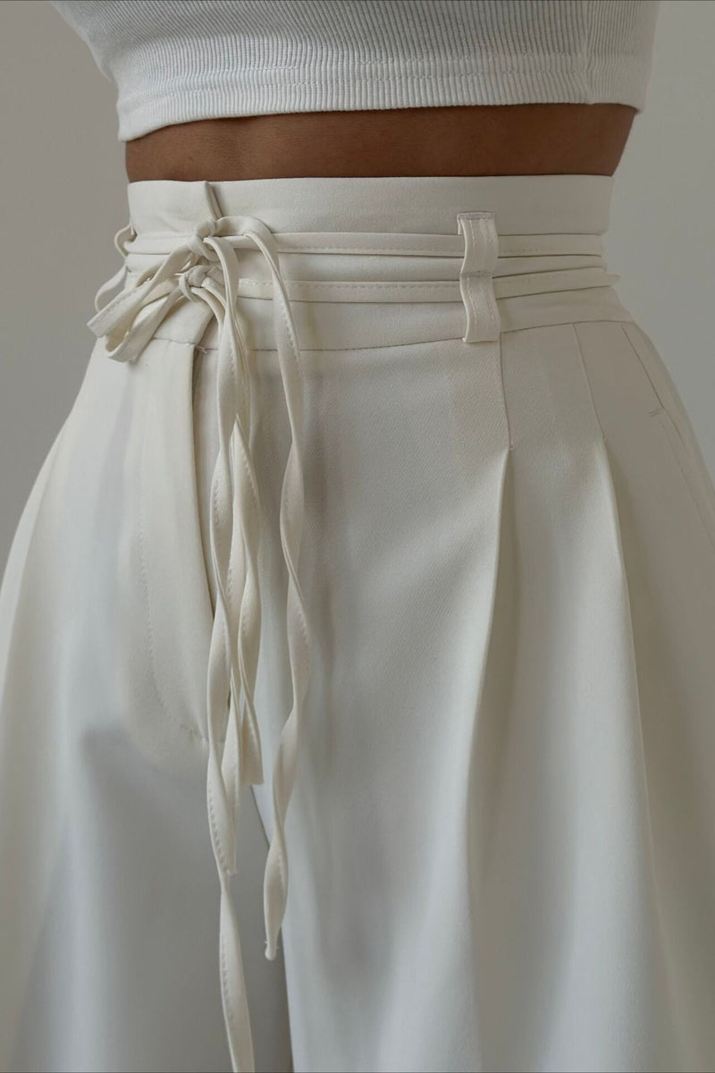 High Waist Tie Slim Straight Pants