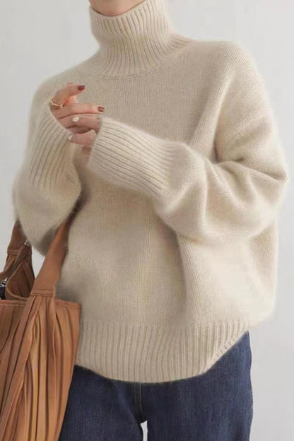 Minimalist Turtleneck Color Loose Fit Knit Sweater
