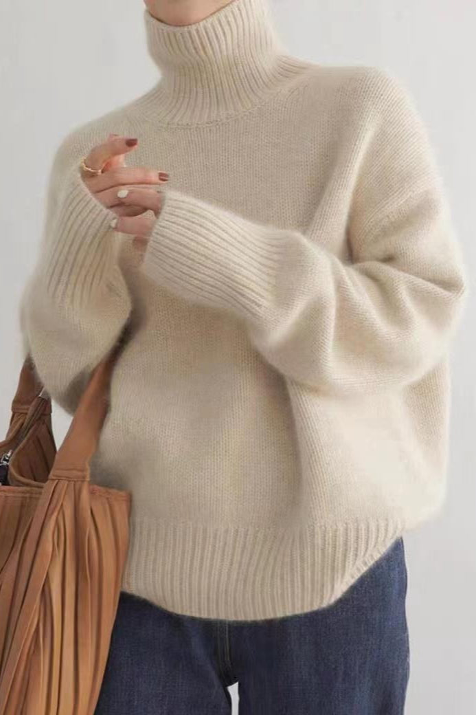Minimalist Turtleneck Color Loose Fit Knit Sweater