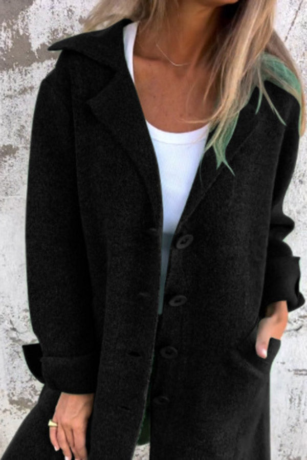 Color Lapel Pocket Single Breasted Midi Coat