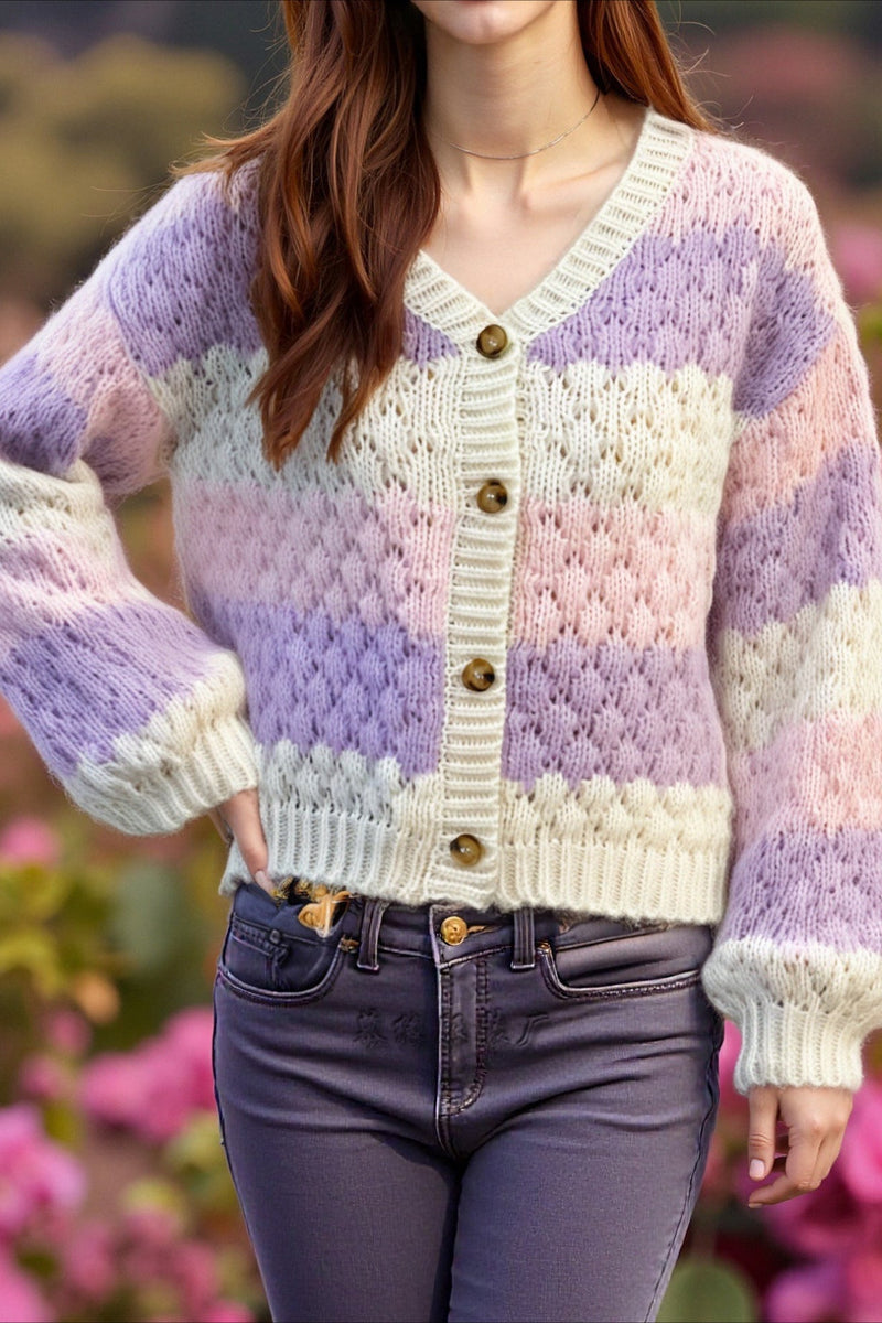 Color Block V-neck Loose Sweater