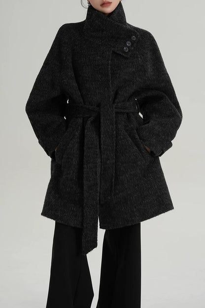 Wool Warm Loose Mock-neck Coat