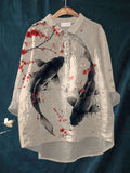 Comstylish Women's Casual Japanese Art Ocean Koi Carp Print Shirt