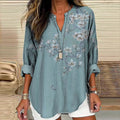 Comstylish Vintage Floral Art Printed V Neck Casual Shirt