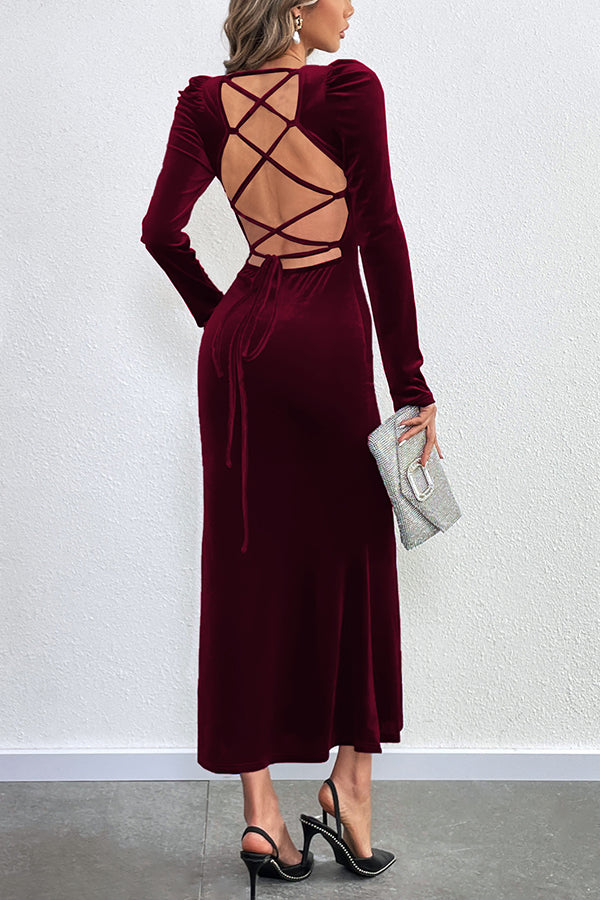 Velvet Long-sleeved Backless Slim Fit Fishtail Maxi Dress