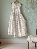 Vintage Floral Art Linen Tank Midi Dress elevenforest