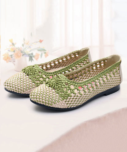 Handmade Knit Fabric Flat Shoes Splicing Hollow Out