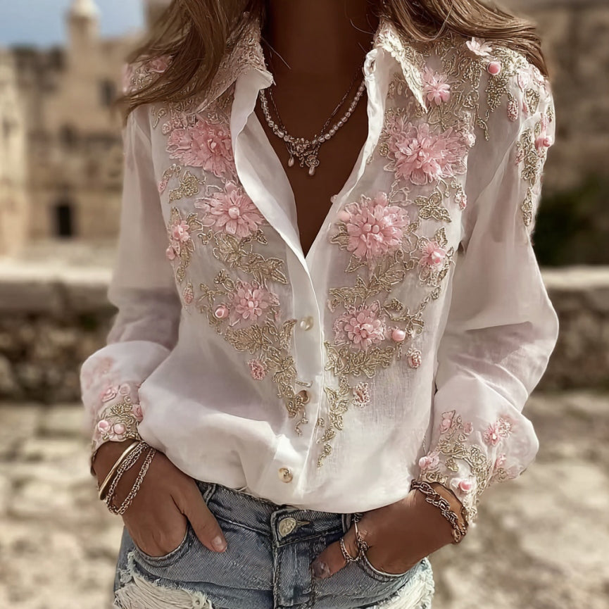 Women's Floral Embroidery Art Long Sleeve Shirt elevenforest
