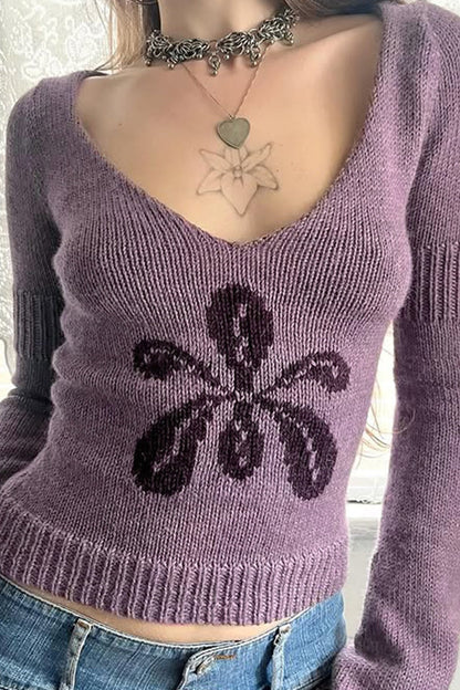 V Neck Jacquard Sweater