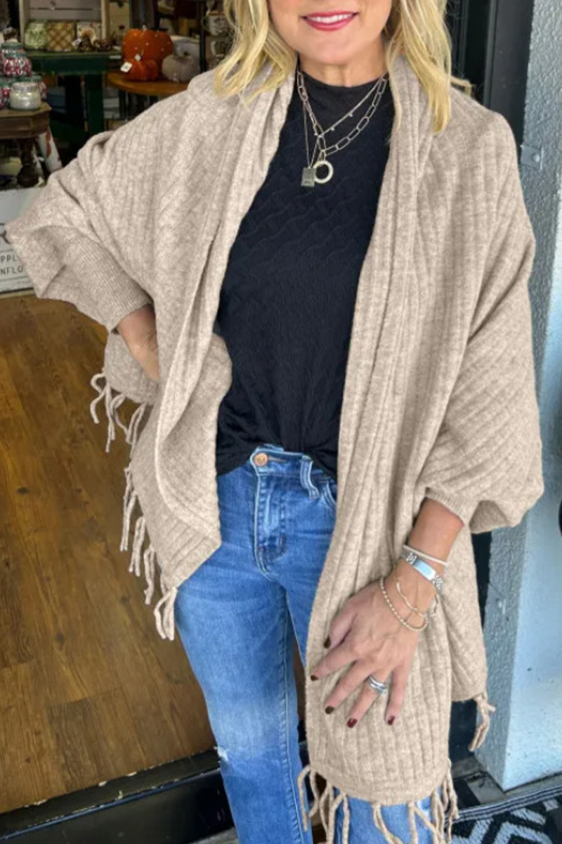 Fringed Trim Irregular Cardigan Collar Outerwear(9 Colors)