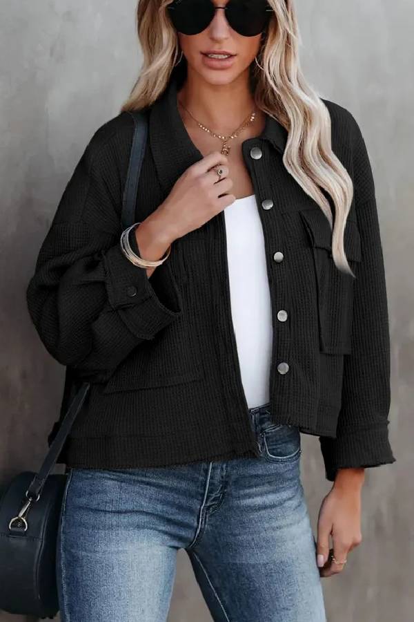 Waffle Cardigan Short Top Jacket