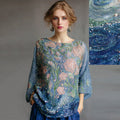 Women's Oil Painting Floral Contrast Color Sequined T-shirt elevenforest