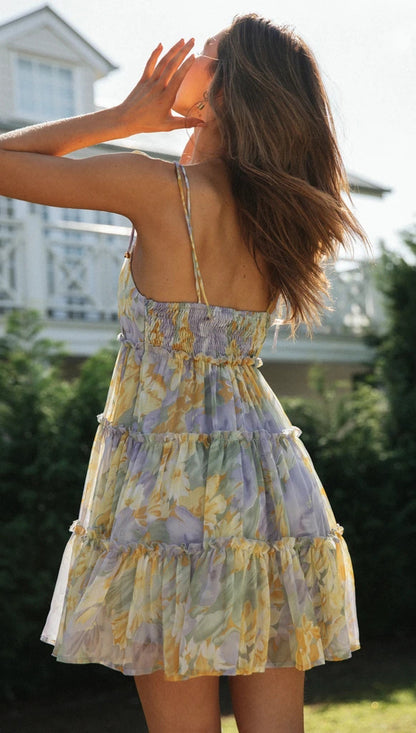 Summer Spaghetti Tiered Mini Dress