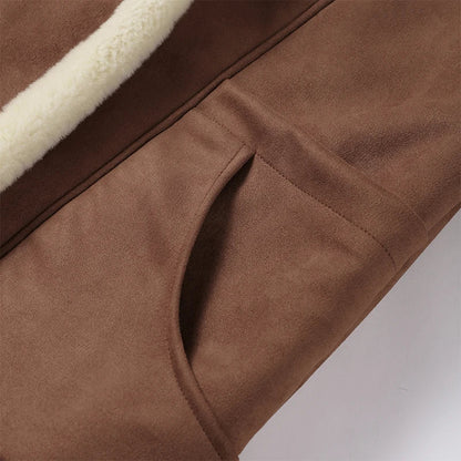 Lamb Woolen Spliced Warm Coat for Side Buttons Lapel Full Sleeve Jackets Lady Autumn Winter Thick Outwear