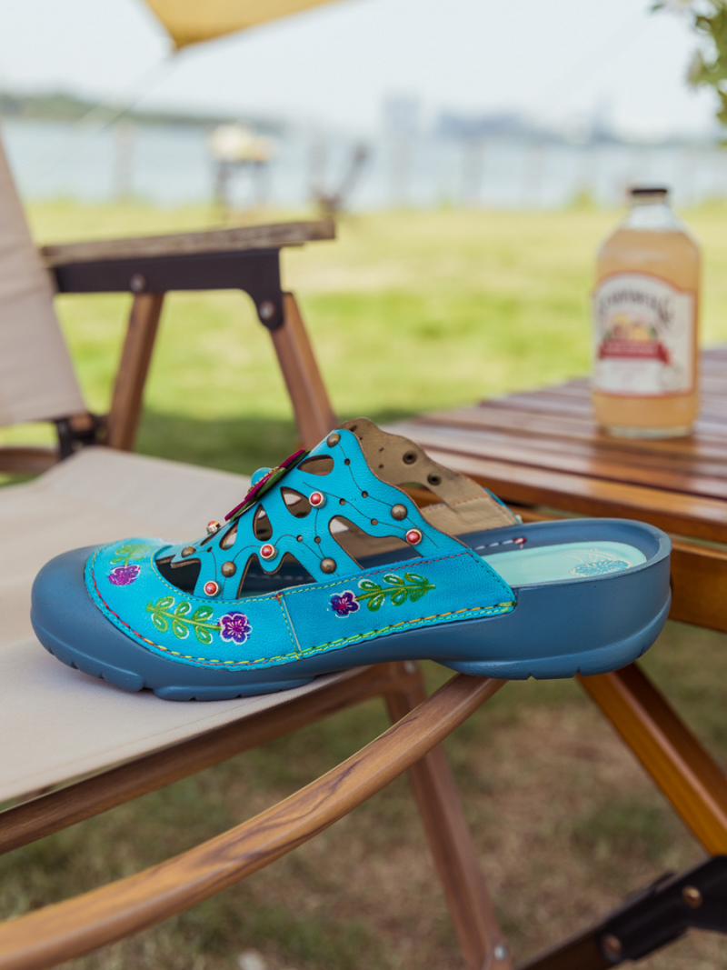 Soffia | Turquoise -applique Cutout Leather Sandal