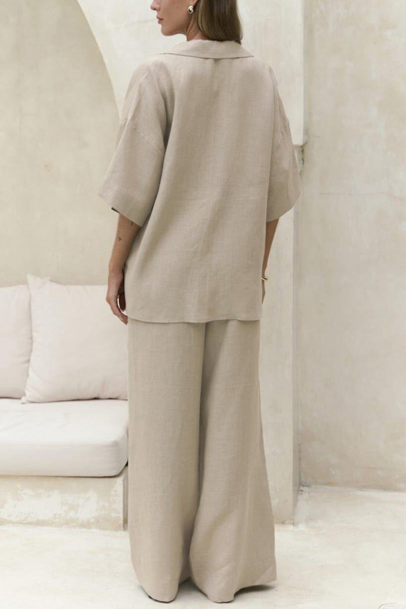 Color Cotton Half Sleeve Blouse Pants Set