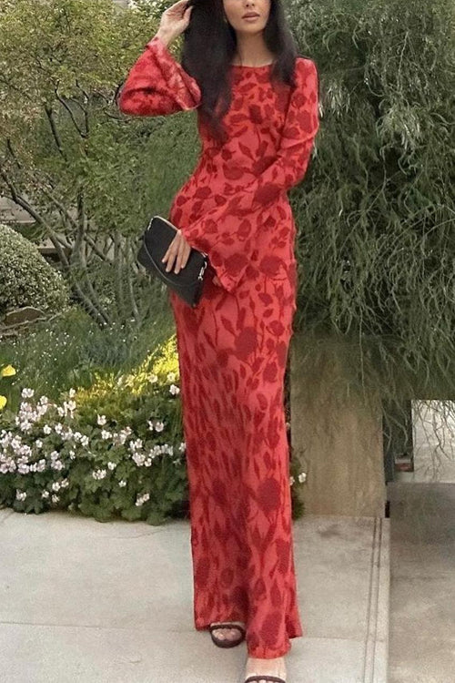 Bell Long Sleeves Print Maxi Dress