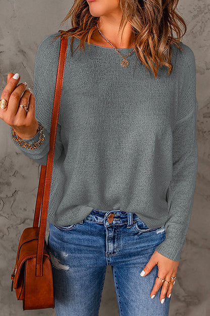 Moxidress Drop Shoulder Long Sleeves Knitting Sweater