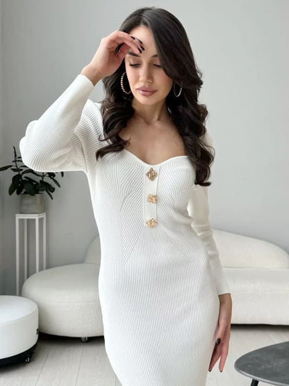 Slim Fit High-waist Knit Sweater Dress