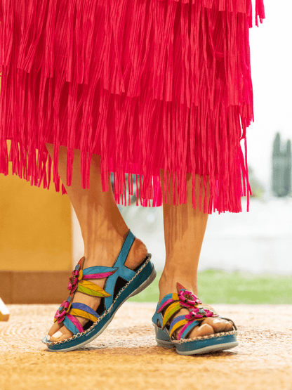 Soffia | Skylar Blossom Applique Leather Slingback Sandal