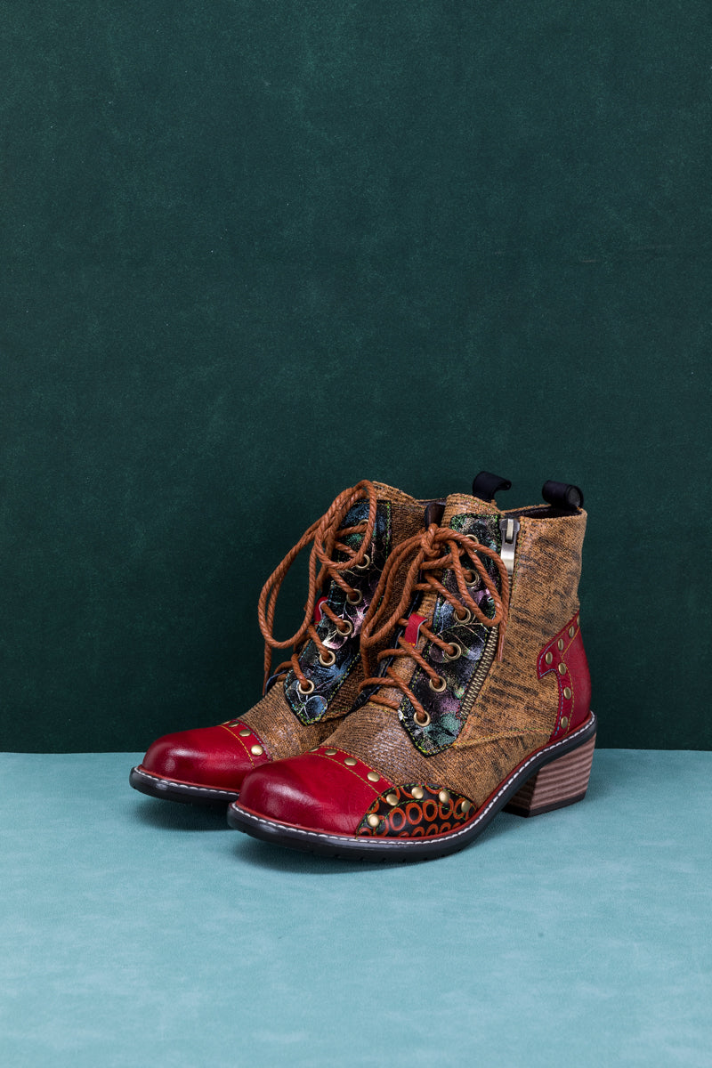 Soffia | Studded Lace Up Leather Ankle Boot