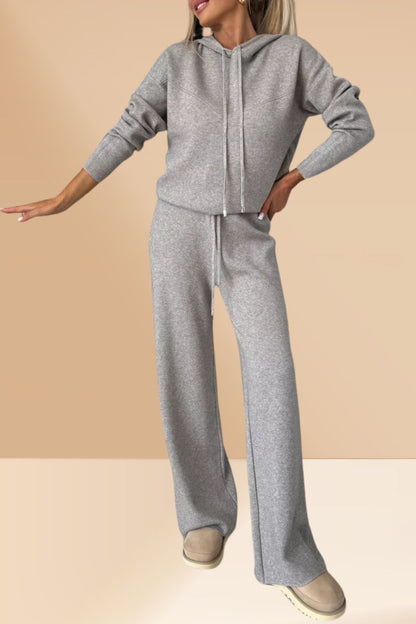 Color Hooded Sweatshirt Wide-leg Outfit Set