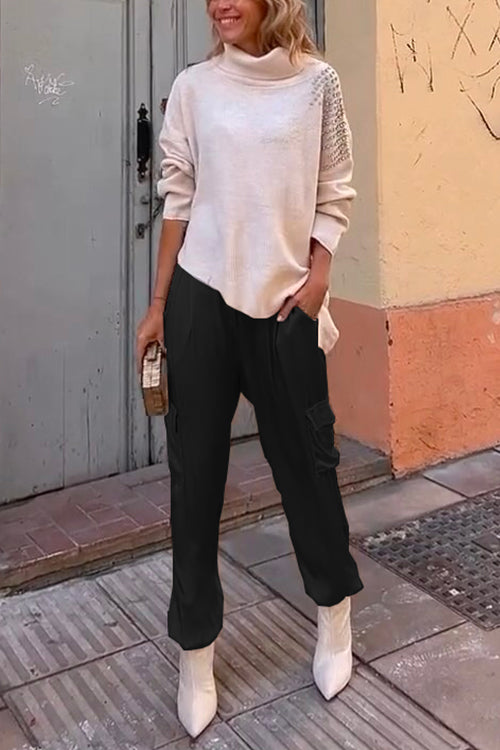 Pocketed Cargo Satin Jogger Pants
