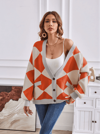 Boyfriend Pocketed Knit Cardigan - Orange