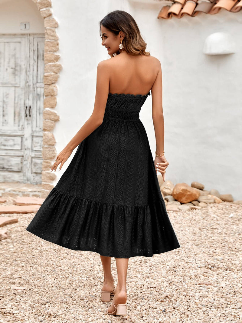 The New You Strapless Lace Midi Dress - Black