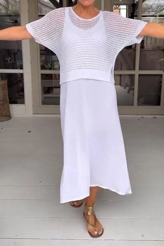 Hollow Out Knit Cover-up Tank Dress Two-piece Set