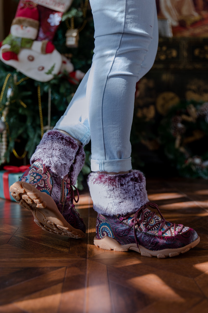 Soffia | Ankle Fur Lace Up Leather Combat Boot