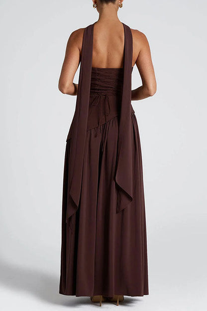 Strapless Back Lace-up High Slit Splice Maxi Dress