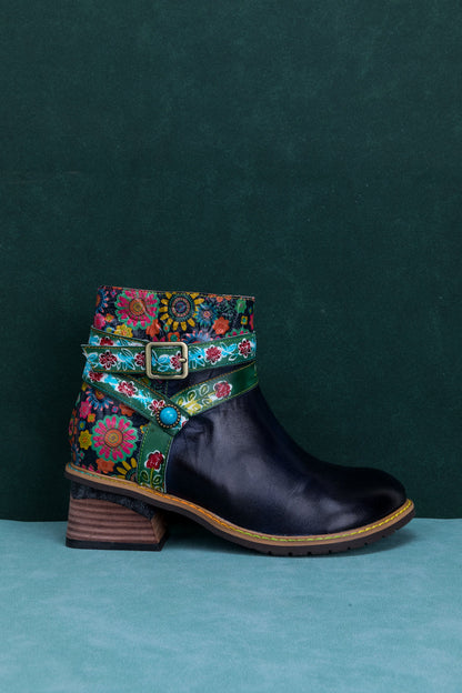 Soffia | Abstract Strap Leather Ankle Boot