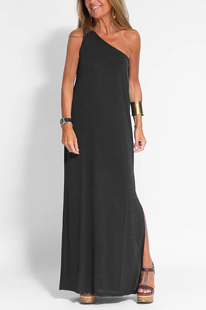 Sleeveless One Shoulder Side Split Maxi Dress