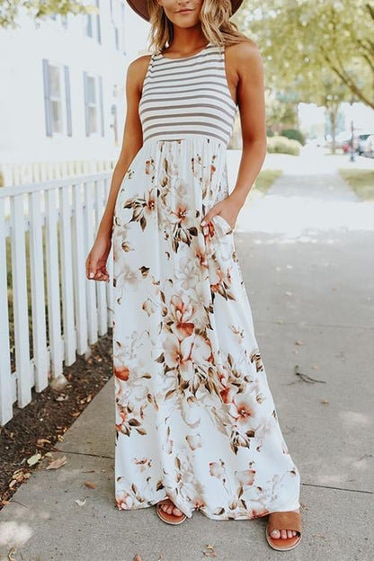Moxidress Stripes Splice Printed Maxi Dress