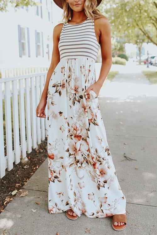 Moxidress Stripes Splice Printed Maxi Dress