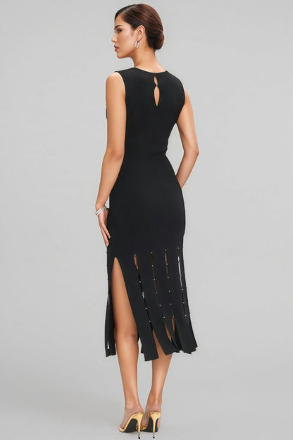 Breclk Beaded Openwork Sleeveless Midi Dress