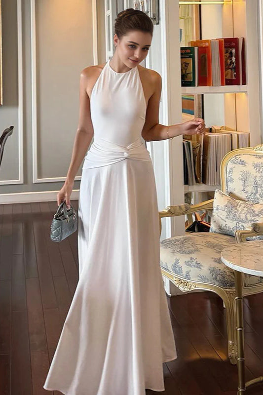 Halter Neck Backless Ruched Maxi Dress