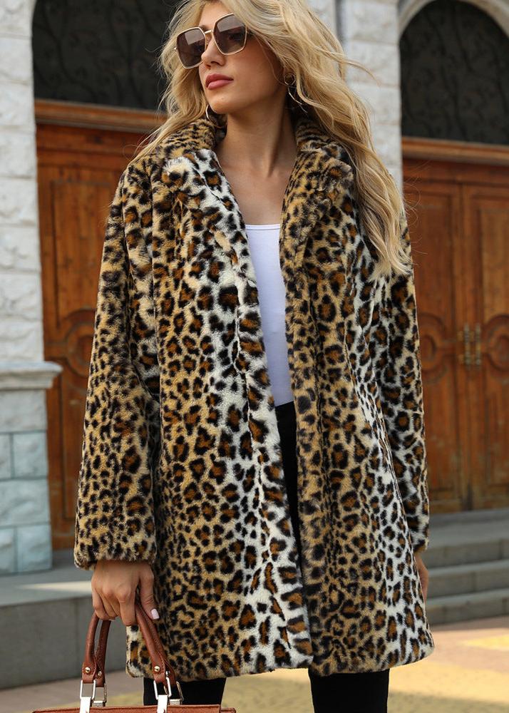 Leopard Print Faux Fur Coat for Autumn/winter