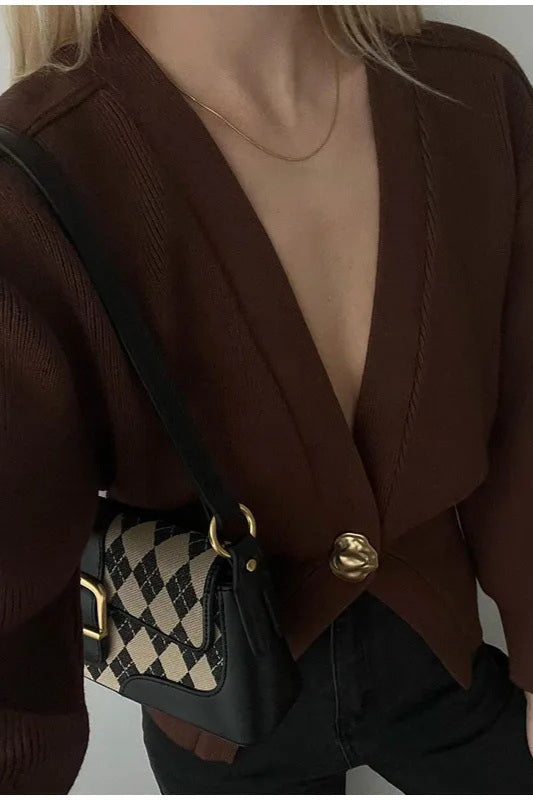 V-neck Buttoned Knit Cardigan