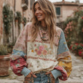 Women's Retro Floral Pattern Comfortable Warm Crew Neck Sweatshirt elevenforest