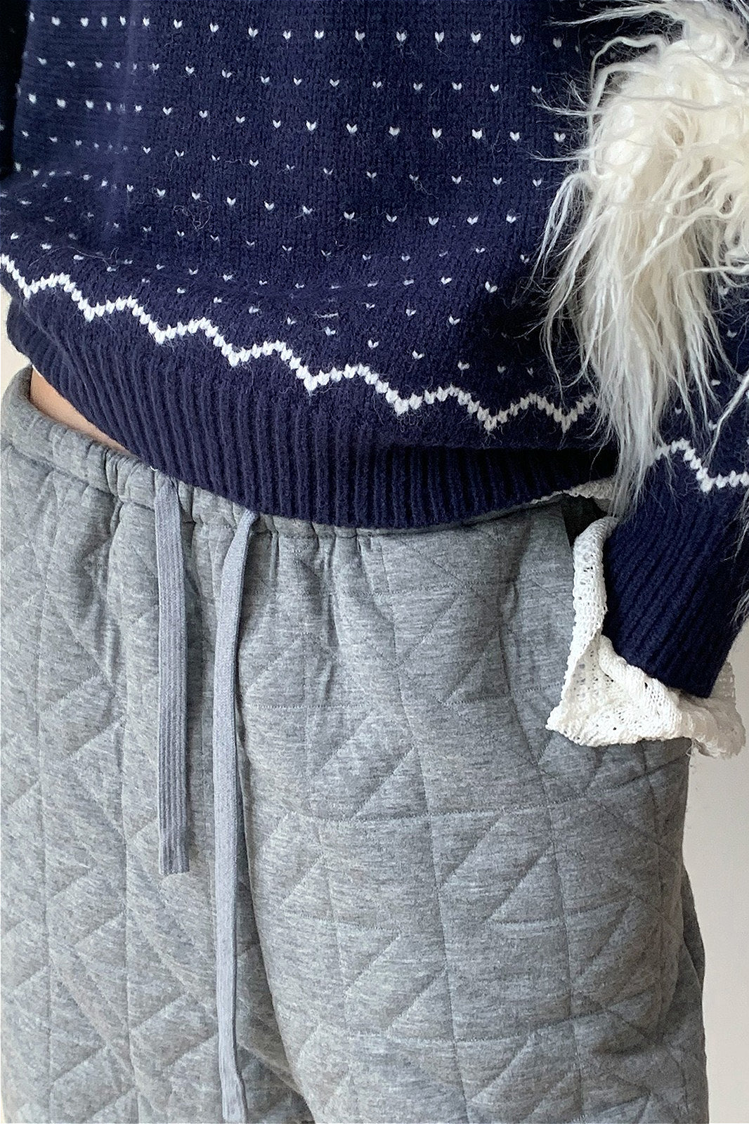 Diamond Quilted Thickened Drawstring Thermal Pants