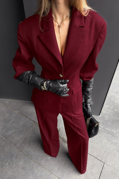 Polished Lapel Tailored Button Two Piece Set