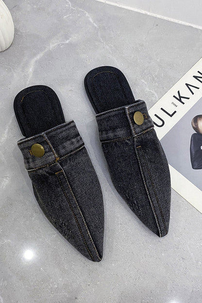 Flat Pointed Toe Denim Slippers