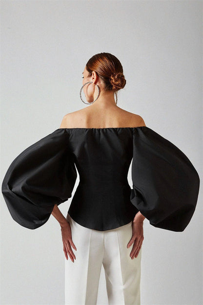 Puff Sleeve Cold Shoulder Blouse