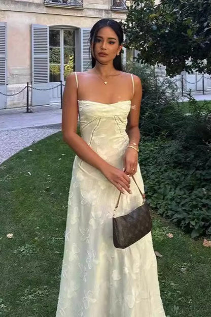 Cream Strap Backless Maxi Dress