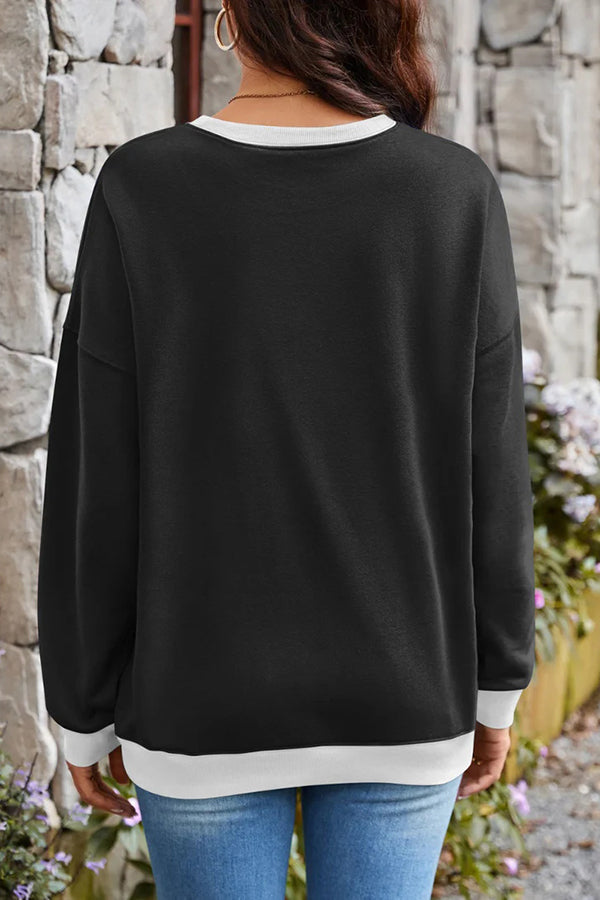 Fashionable Contrasting Color Loose Long-sleeved Sweatshirt